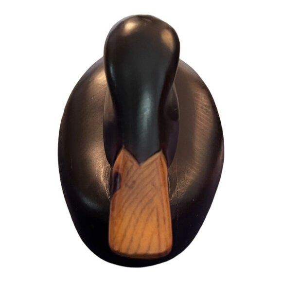 Vtg Carved Wooden Hunting Duck Decoy 14" Long Glass Eye Brown Made in Canada - Picture 2 of 9